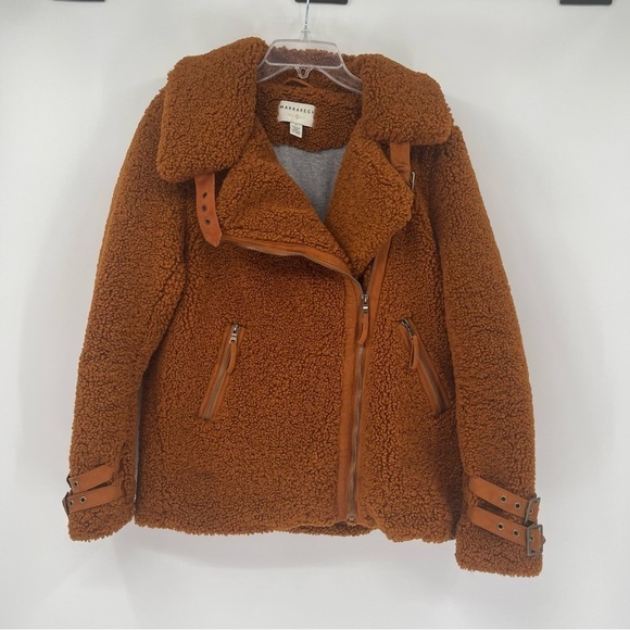Marrakech Anthropologie Women size Small brown fuzzy Teddy Moto zip jacket - Picture 15 of 15
